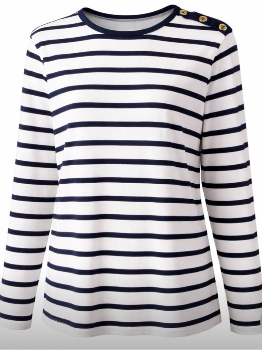 Lauren Ralph Lauren Womens XL Navy White Stripe Top Long Sleeve Button Shoulder
